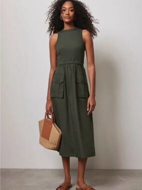 Perfect like new MINT VELVET Cargo Jersey Midi Dress dark Green Size small
